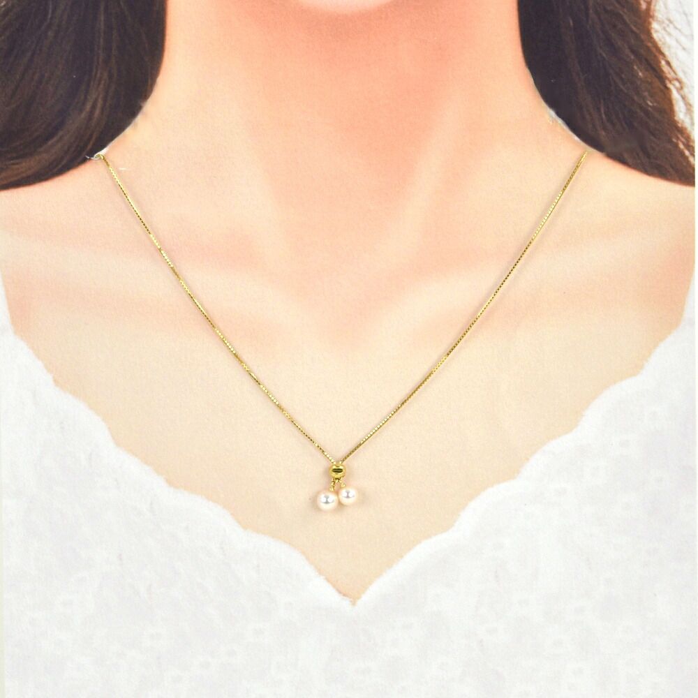 Tasaki Aoyama Pearl Slide Necklace featuring 6.0 to 6.5 mm pearls with K18YG gold chain, 49 cm long