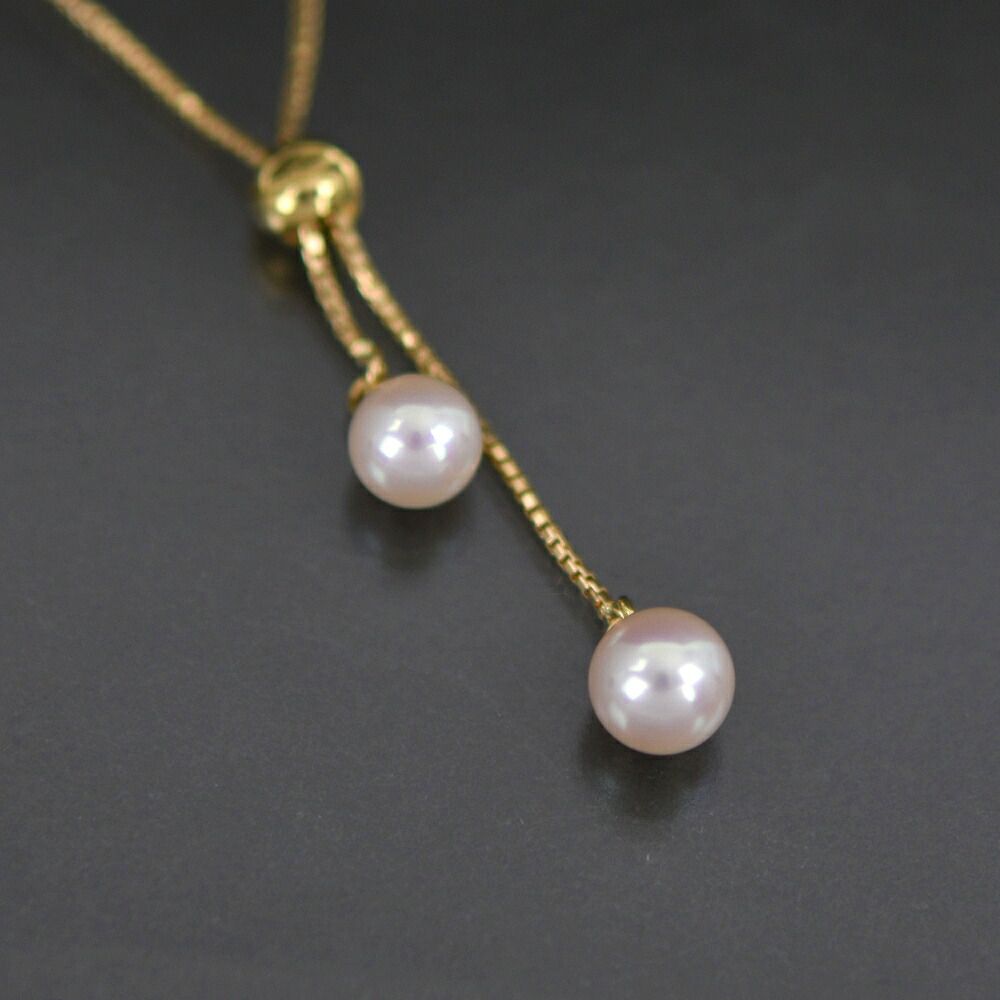 Tasaki Aoyama Pearl Slide Necklace featuring 6.0 to 6.5 mm pearls with K18YG gold chain, 49 cm long