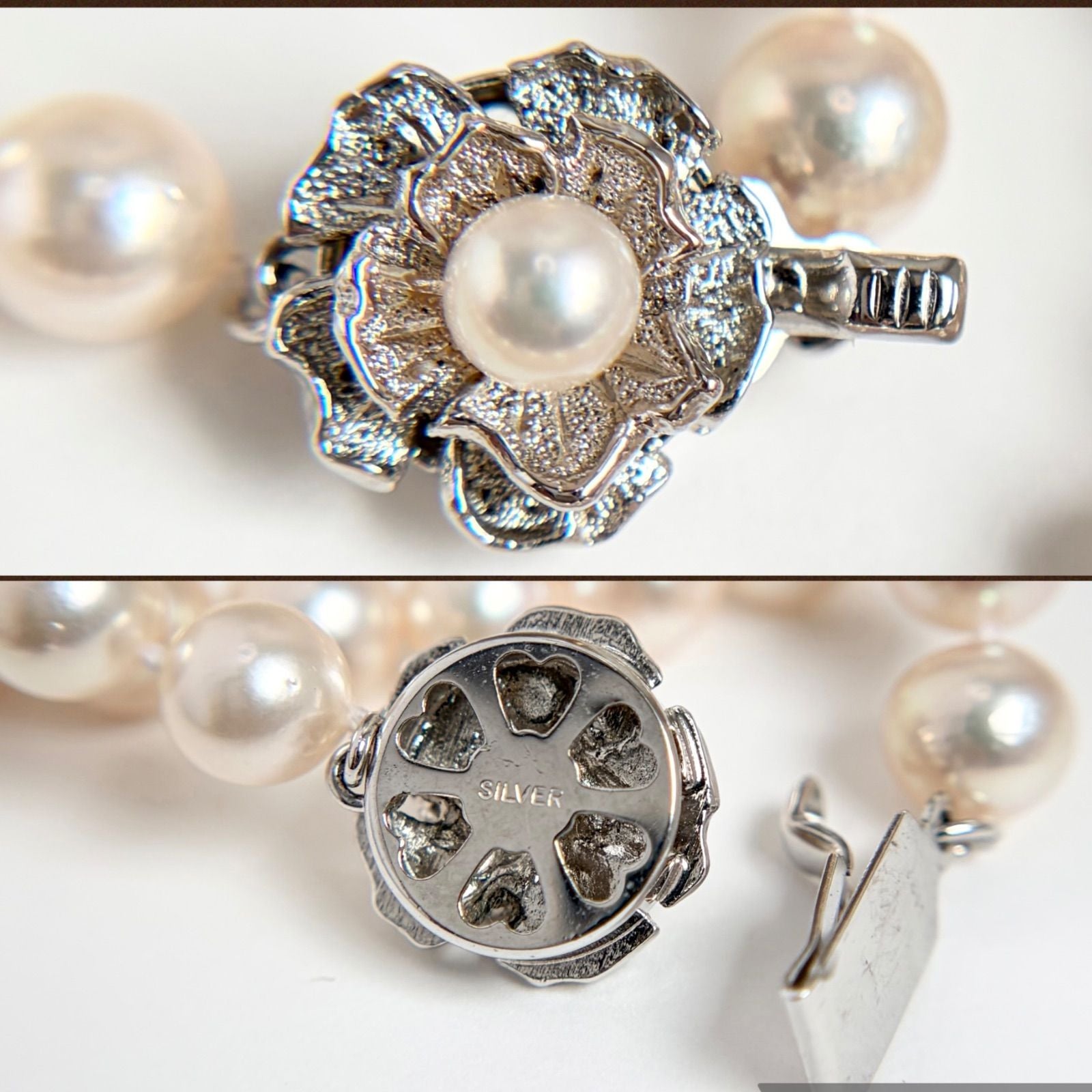 Akaoya pearl necklace with pearls sized 7.0mm to 7.5mm, 42cm length, displayed on white background