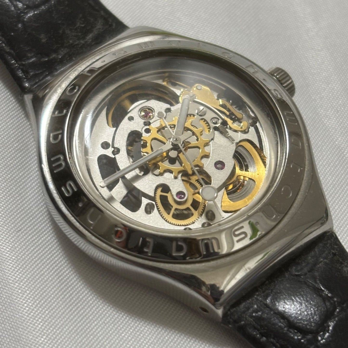 swatch Irony Automatic Skeleton Silver Black Men's — Japanese