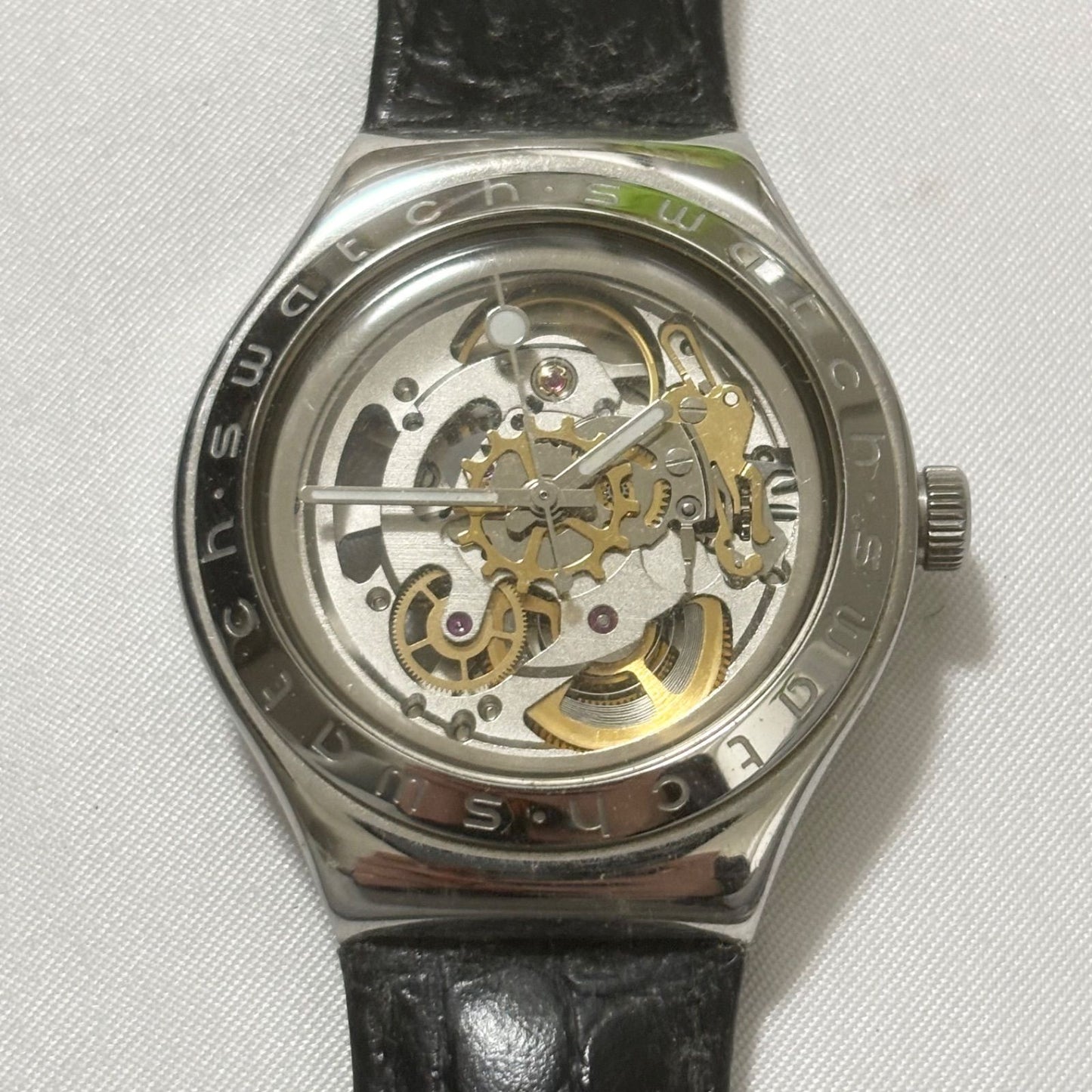 swatch Irony Automatic Skeleton Silver Black Men's — Japanese