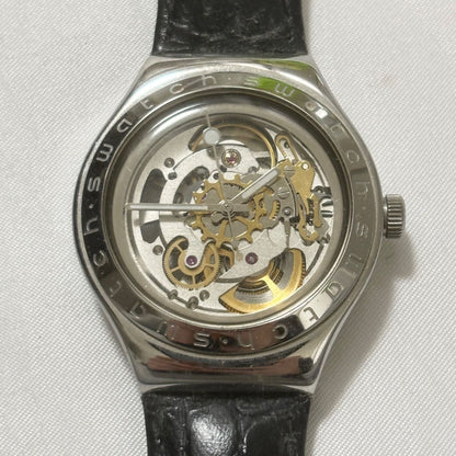 swatch Irony Automatic Skeleton Silver Black Men's — Japanese