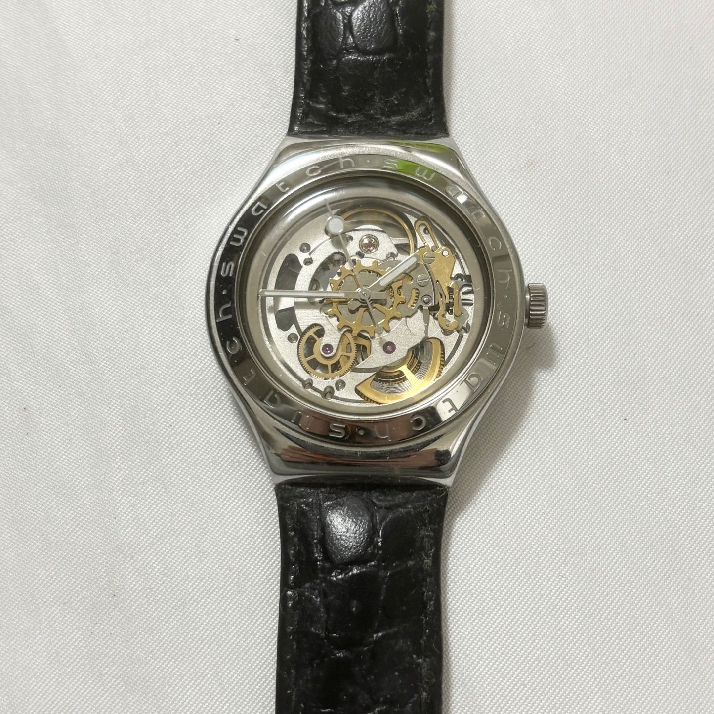swatch Irony Automatic Skeleton Silver Black Men's — Japanese