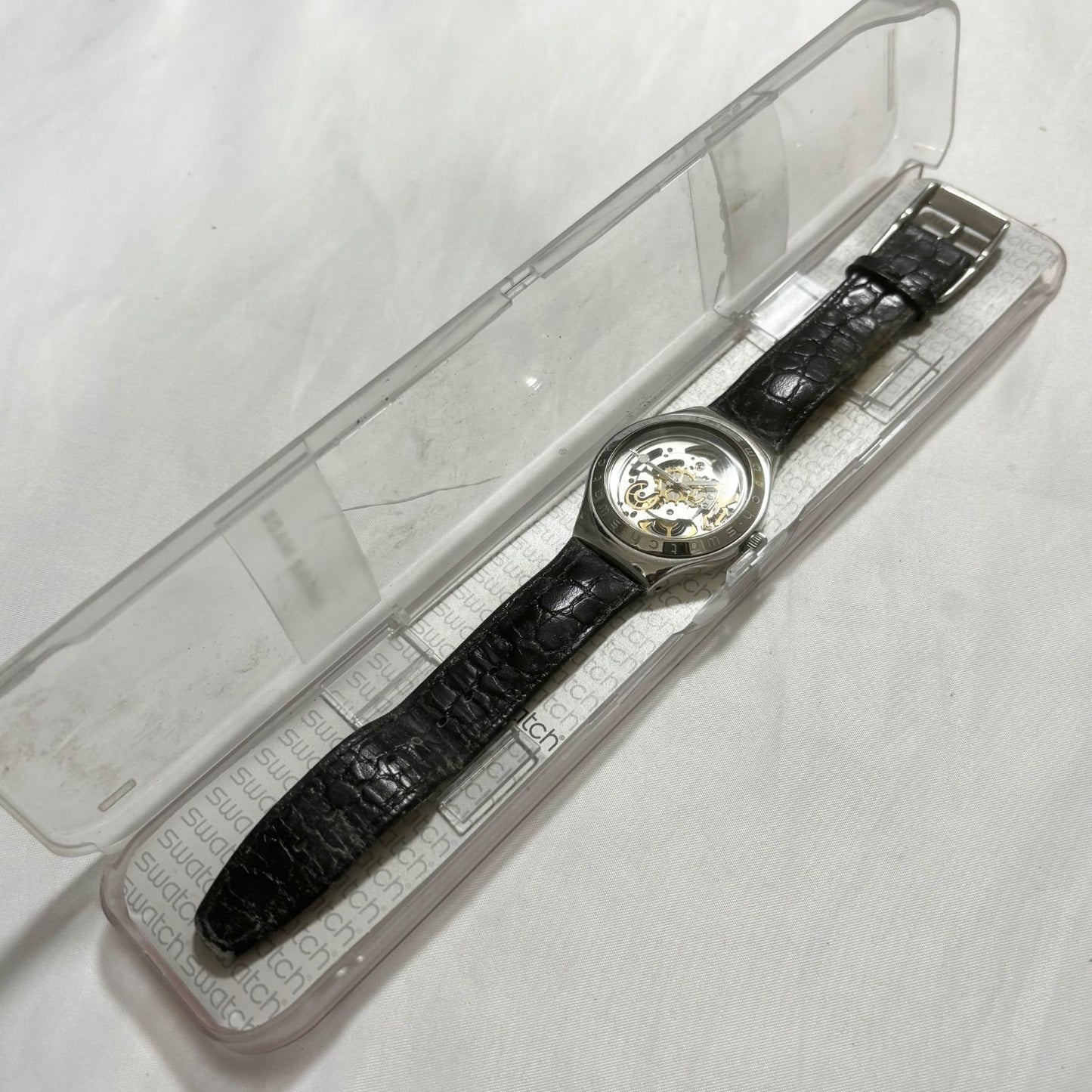 swatch Irony Automatic Skeleton Silver Black Men's — Japanese