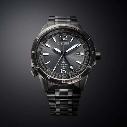 Citizen Promaster Nika NB6045-51H Sky Series mechanical GMT watch with gray stainless steel band and sapphire glass