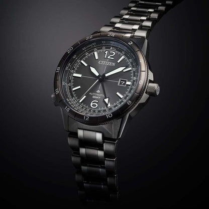 Citizen Promaster Nika NB6045-51H Sky Series mechanical GMT watch with gray stainless steel band and sapphire glass