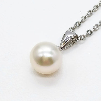 Yamato Akoya pearl pendant with natural white 8.5mm pearl on surgical stainless steel chain