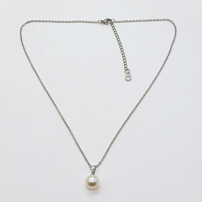 Yamato Akoya pearl pendant with natural white 8.5mm pearl on surgical stainless steel chain