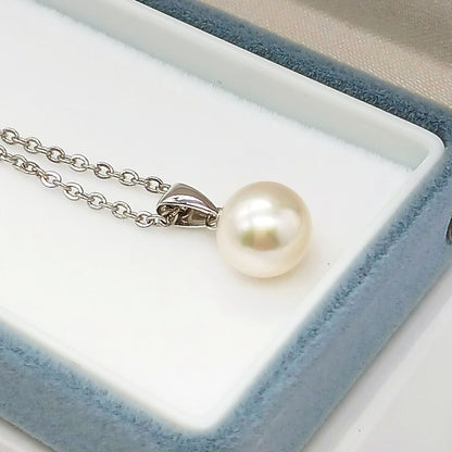 Yamato Akoya pearl pendant with natural white 8.5mm pearl on surgical stainless steel chain