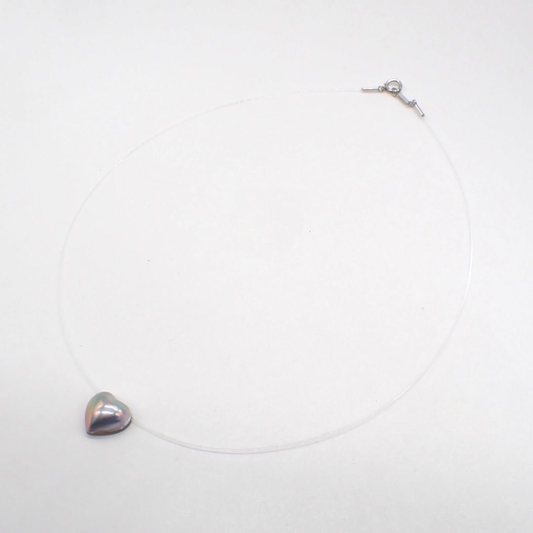 Tasaki Mabe Pearl heart necklace pendant in K18 white gold with Aurora colored Mabe pearl on 41cm chain