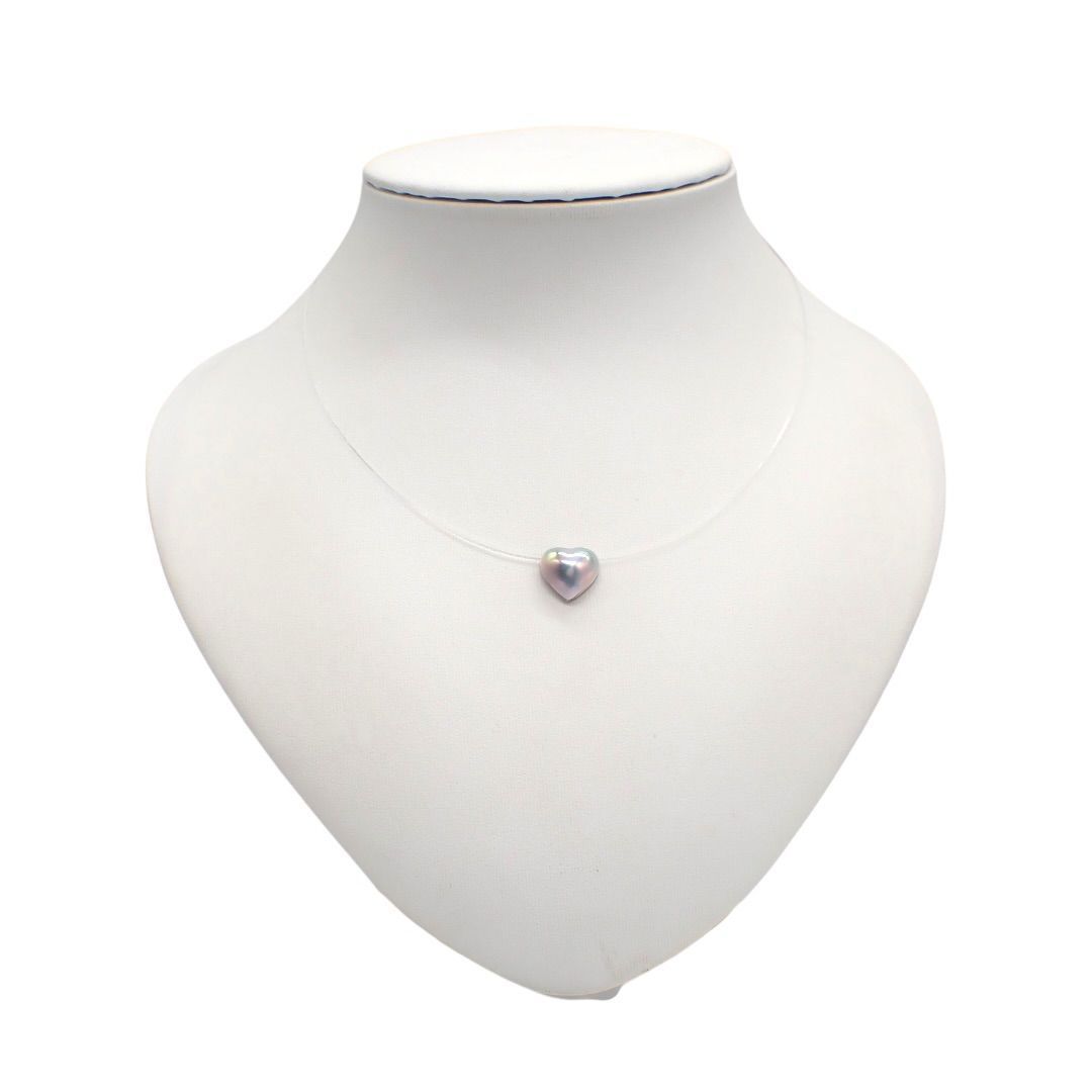 Tasaki Mabe Pearl heart necklace pendant in K18 white gold with Aurora colored Mabe pearl on 41cm chain