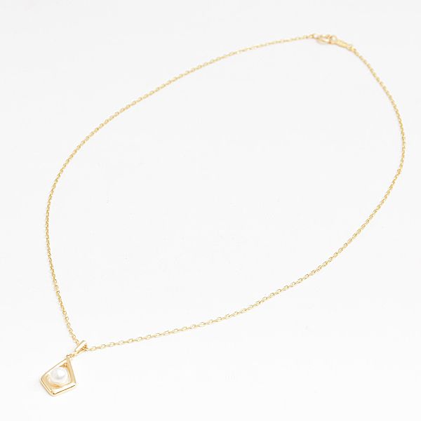 Mikimoto Square Charm Pearl Necklace with 4.8mm pearl on 40cm K18 gold chain