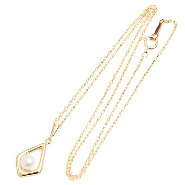 Mikimoto Square Charm Pearl Necklace with 4.8mm pearl on 40cm K18 gold chain