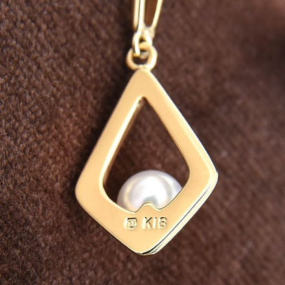 Mikimoto Square Charm Pearl Necklace with 4.8mm pearl on 40cm K18 gold chain