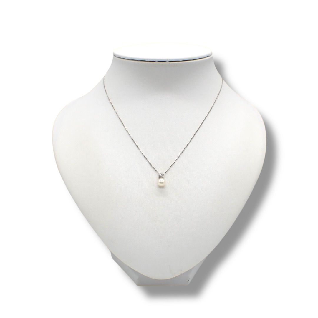 Tasaki 6.3mm Akoya pearl diamond necklace with Pt850 pendant on 40cm chain