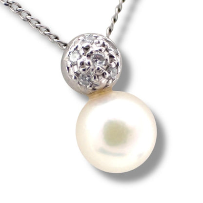 Tasaki 6.3mm Akoya pearl diamond necklace with Pt850 pendant on 40cm chain