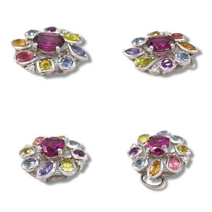 Tasaki Pearl Diamond multi-stone pendant necklace with white gold setting and colorful gemstones
