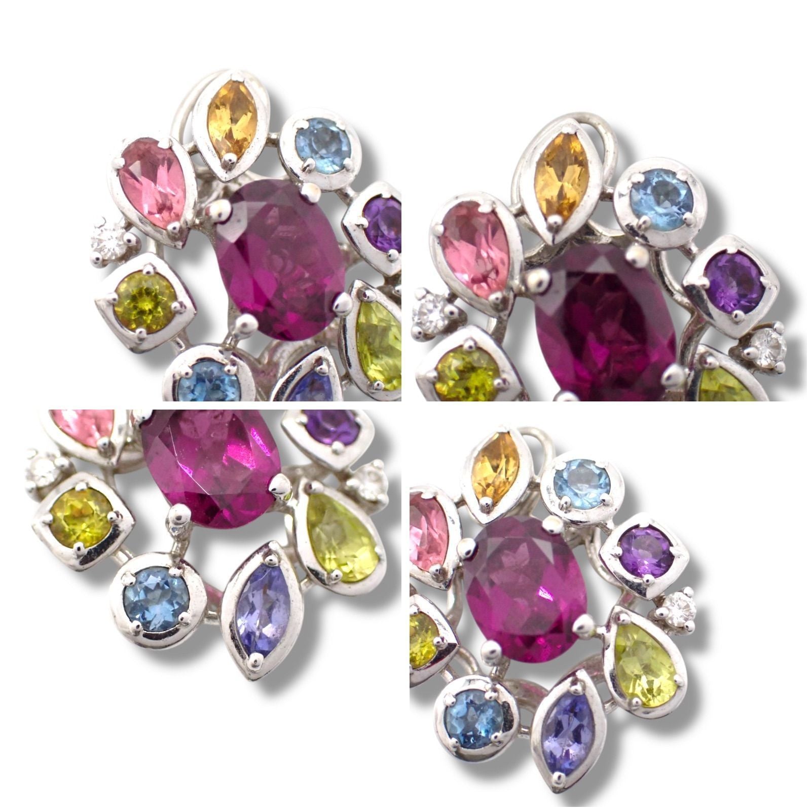 Tasaki Pearl Diamond multi-stone pendant necklace with white gold setting and colorful gemstones