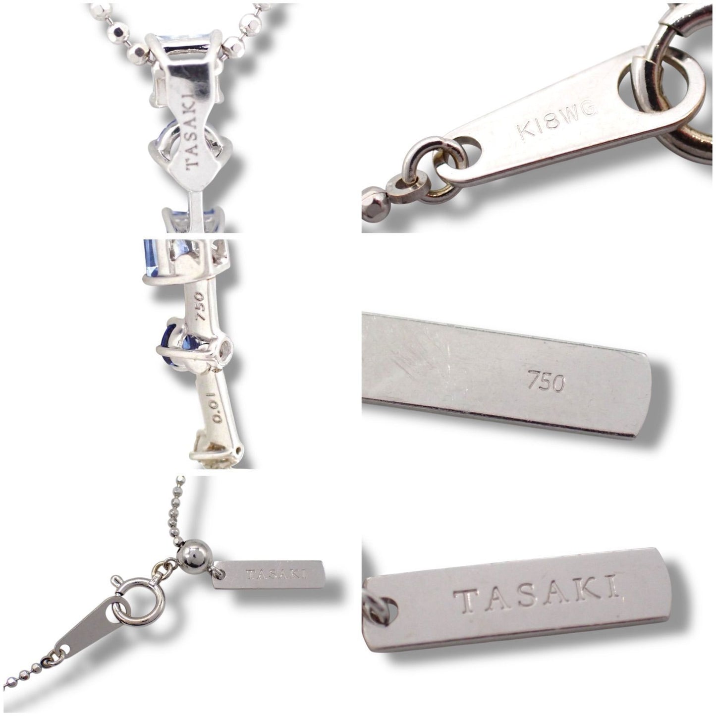 Tasaki pearl necklace with drop pendant featuring diamonds and colored gemstones on a white gold chain