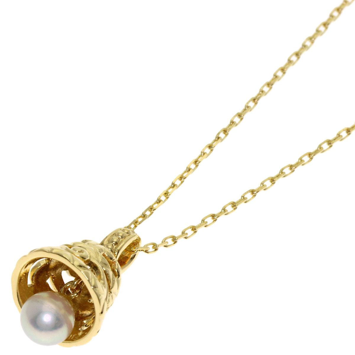 MIKIMOTO Bell Motif Pearl Necklace with 5.2mm pearl on 40cm K18 yellow gold chain for ladies