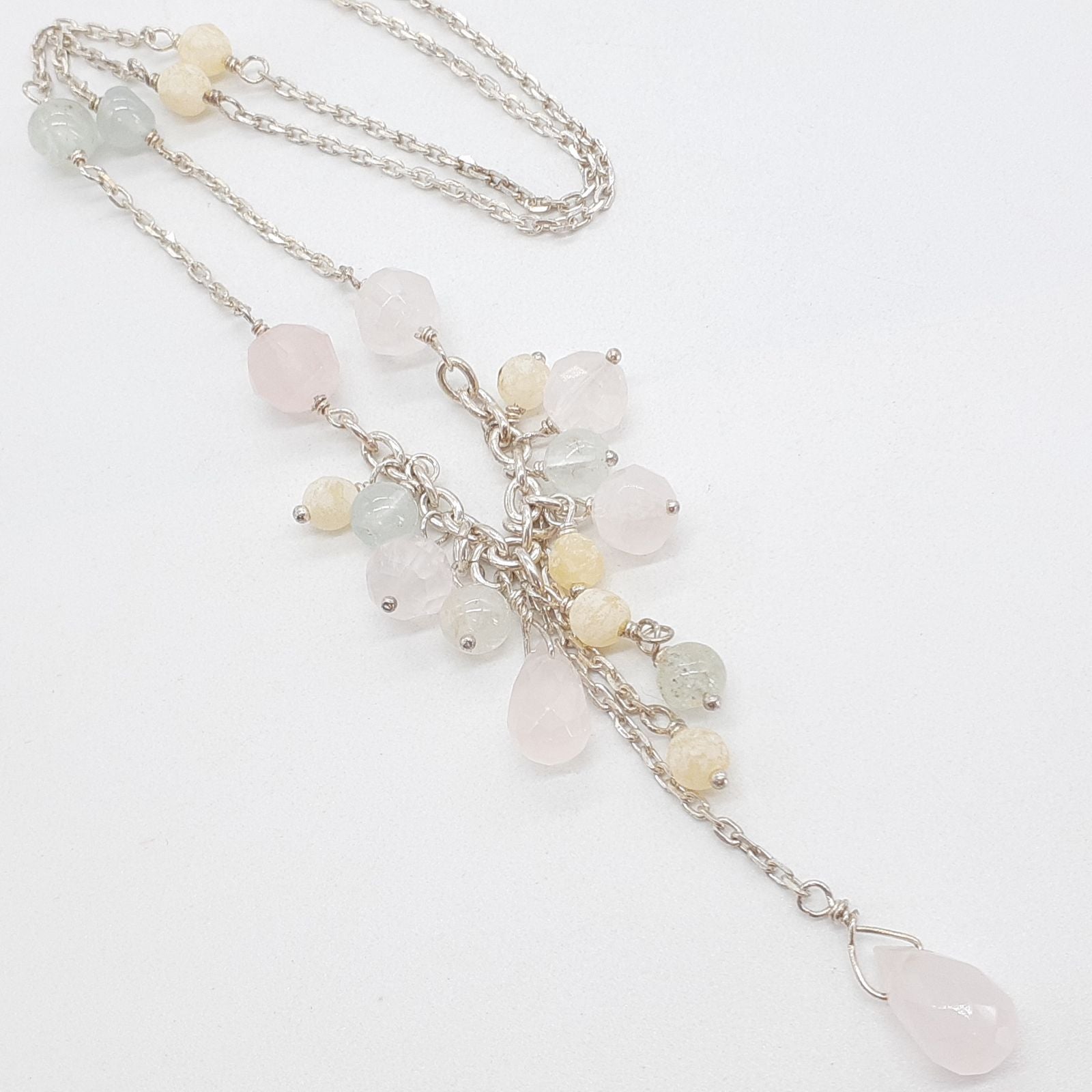 Agete silver necklace featuring a Cauldron stone pendant on a 37 cm adjustable chain