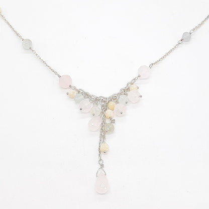 Agete silver necklace featuring a Cauldron stone pendant on a 37 cm adjustable chain