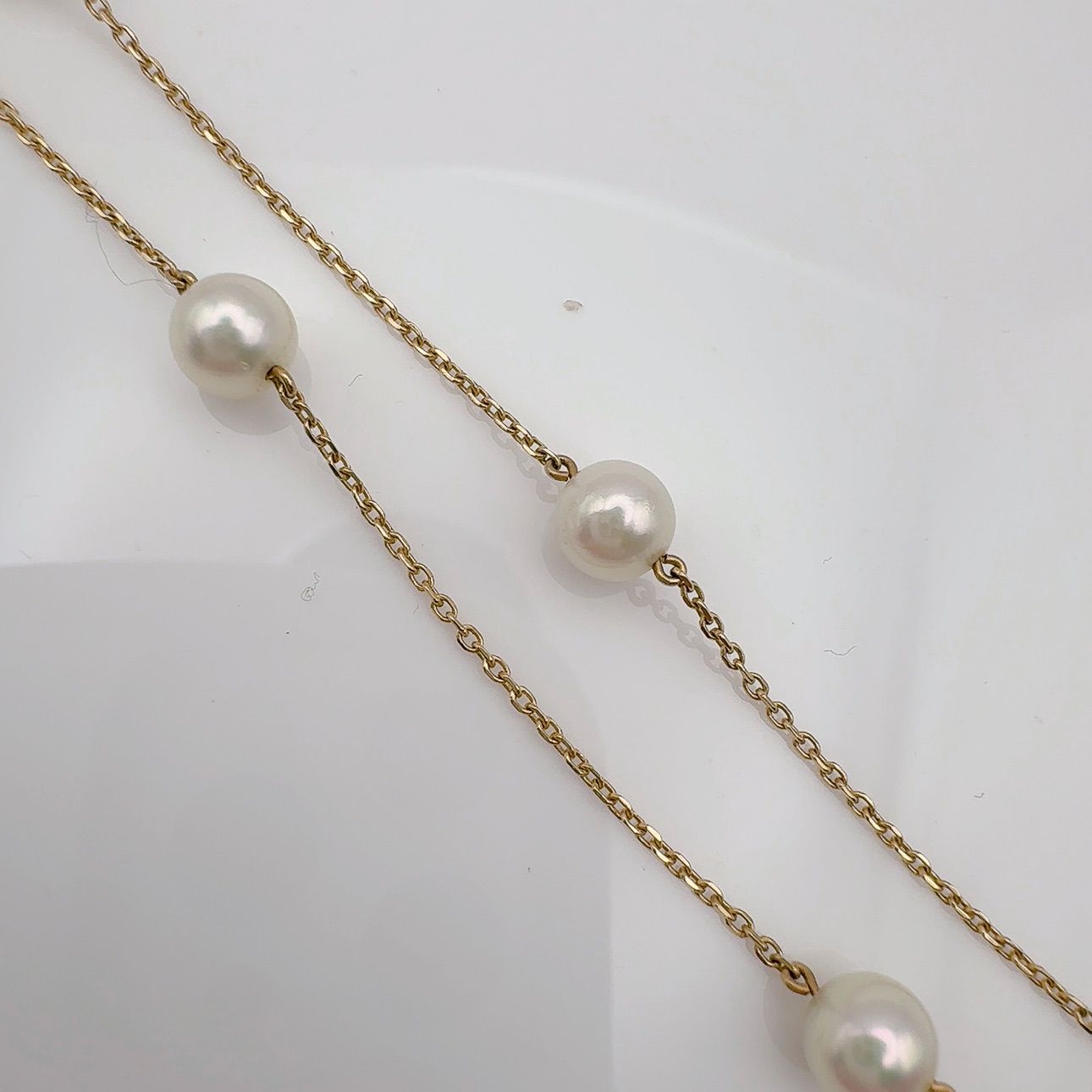 MIKIMOTO Station Pearl Necklace K14 with 6.2-6.4mm pearls and 42cm length displayed on white background