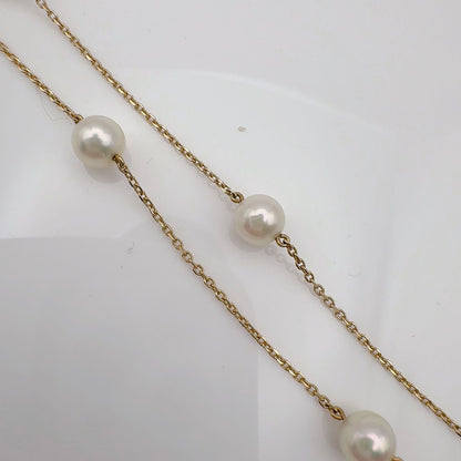 MIKIMOTO Station Pearl Necklace K14 with 6.2-6.4mm pearls and 42cm length displayed on white background