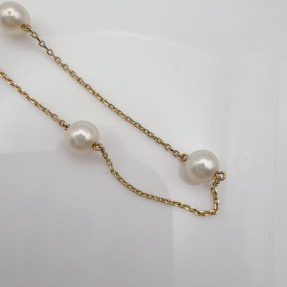 MIKIMOTO Station Pearl Necklace K14 with 6.2-6.4mm pearls and 42cm length displayed on white background