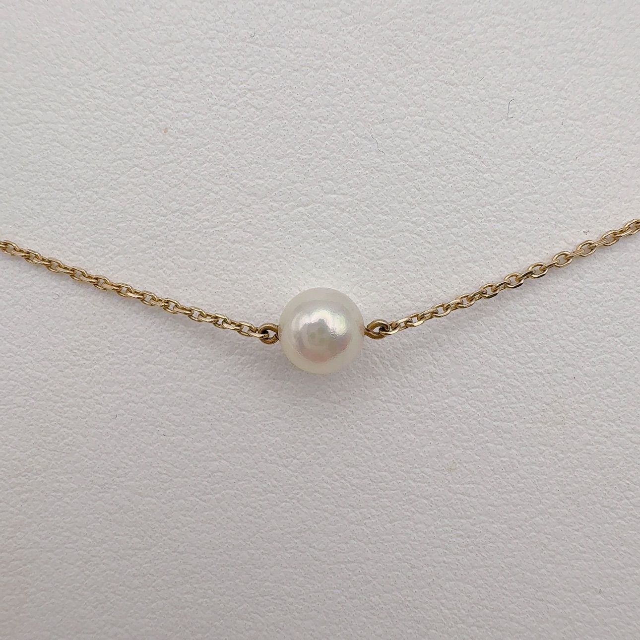 MIKIMOTO Station Pearl Necklace K14 with 6.2-6.4mm pearls and 42cm length displayed on white background