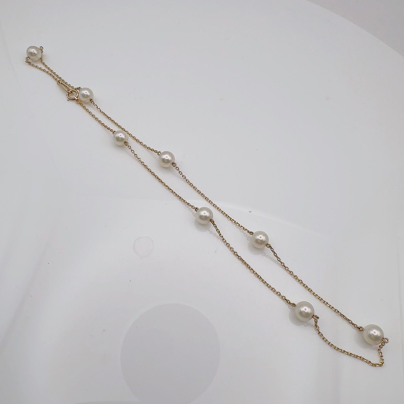 MIKIMOTO Station Pearl Necklace K14 with 6.2-6.4mm pearls and 42cm length displayed on white background