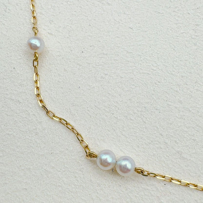 Mikimoto Station Pearl Necklace k18 featuring 3.8-4mm pearls on a 40cm gold chain