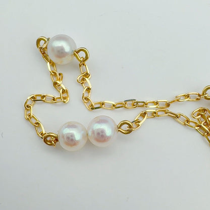 Mikimoto Station Pearl Necklace k18 featuring 3.8-4mm pearls on a 40cm gold chain