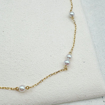 Mikimoto Station Pearl Necklace k18 featuring 3.8-4mm pearls on a 40cm gold chain