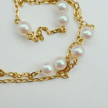 Mikimoto Station Pearl Necklace k18 featuring 3.8-4mm pearls on a 40cm gold chain