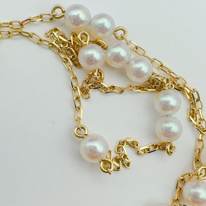 Mikimoto Station Pearl Necklace k18 featuring 3.8-4mm pearls on a 40cm gold chain
