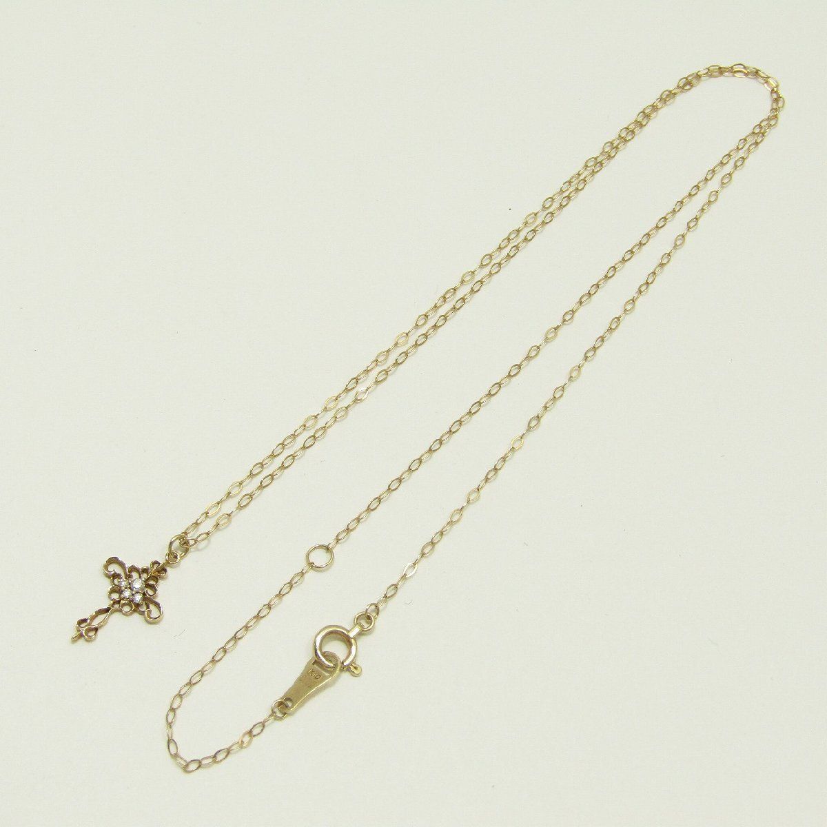 Agete pink gold K10 diamond pendant necklace with 45cm chain length weighing 0.8g