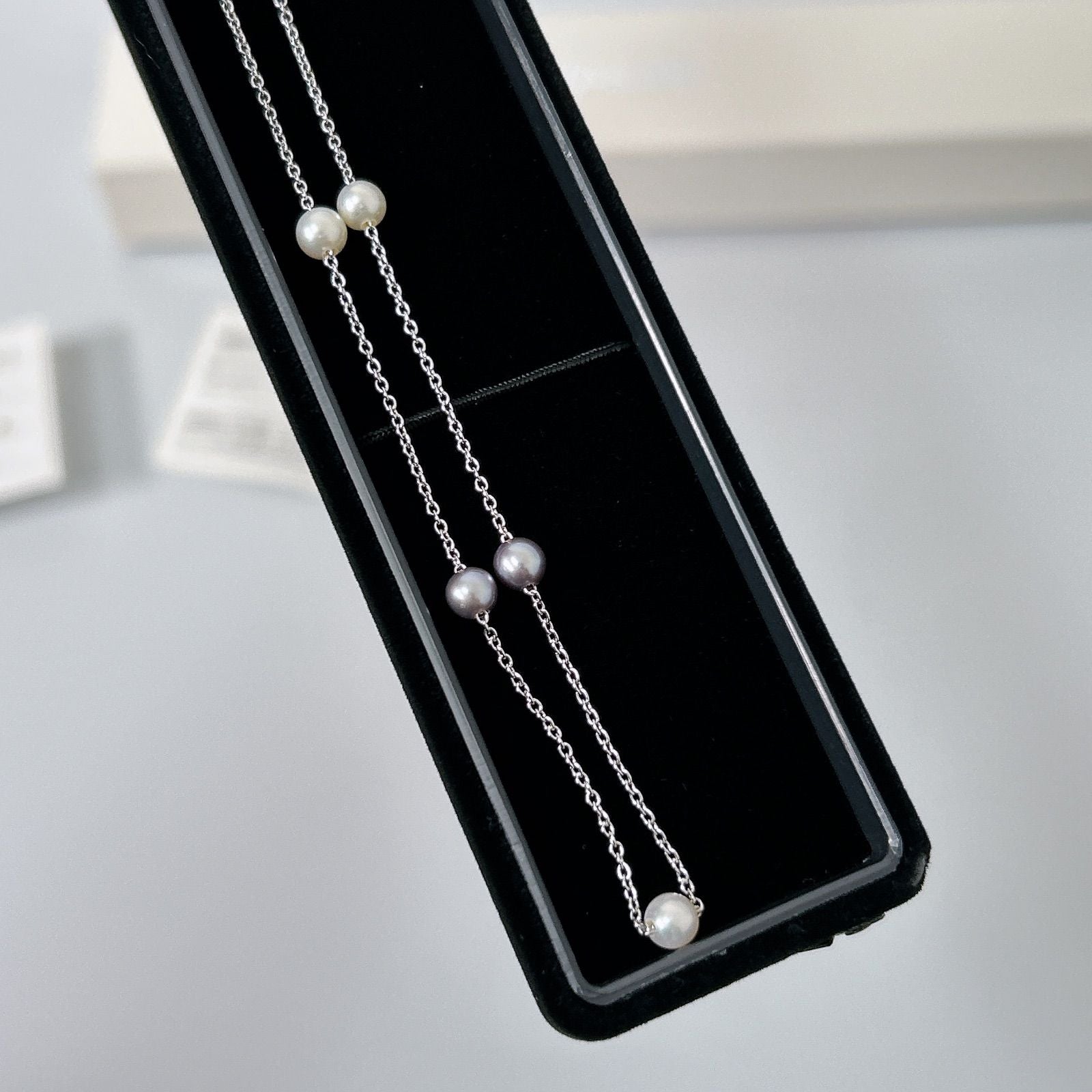 Tasaki Pearl Necklace CHC 5603 with five 4.5mm pearls on a 42cm copper station chain
