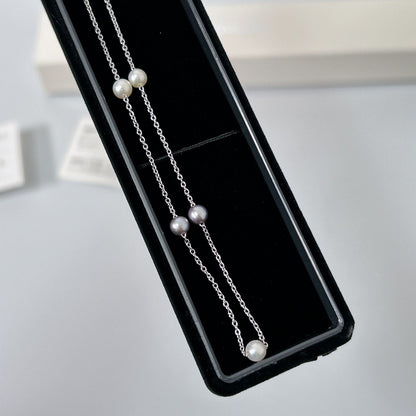 Tasaki Pearl Necklace CHC 5603 with five 4.5mm pearls on a 42cm copper station chain