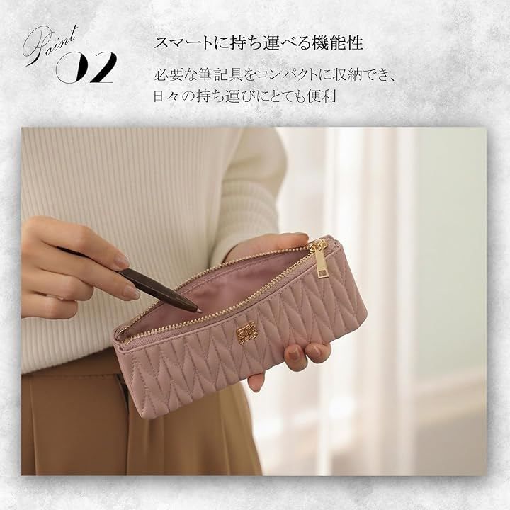 Crossmarbery slim grey leather pen case with quilted design and zipper closure, 7.5 x 3.1 inches