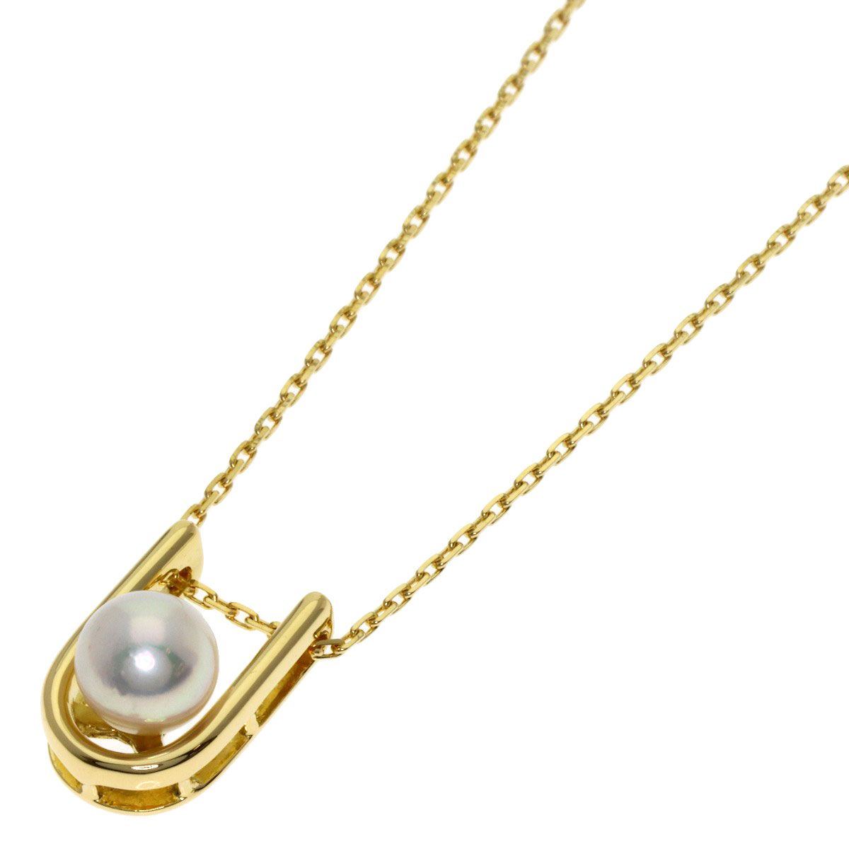 MIKIMOTO ladies pearl necklace with 6mm pearls, gold K18YG chain, 37.5cm length, elegant gold tone