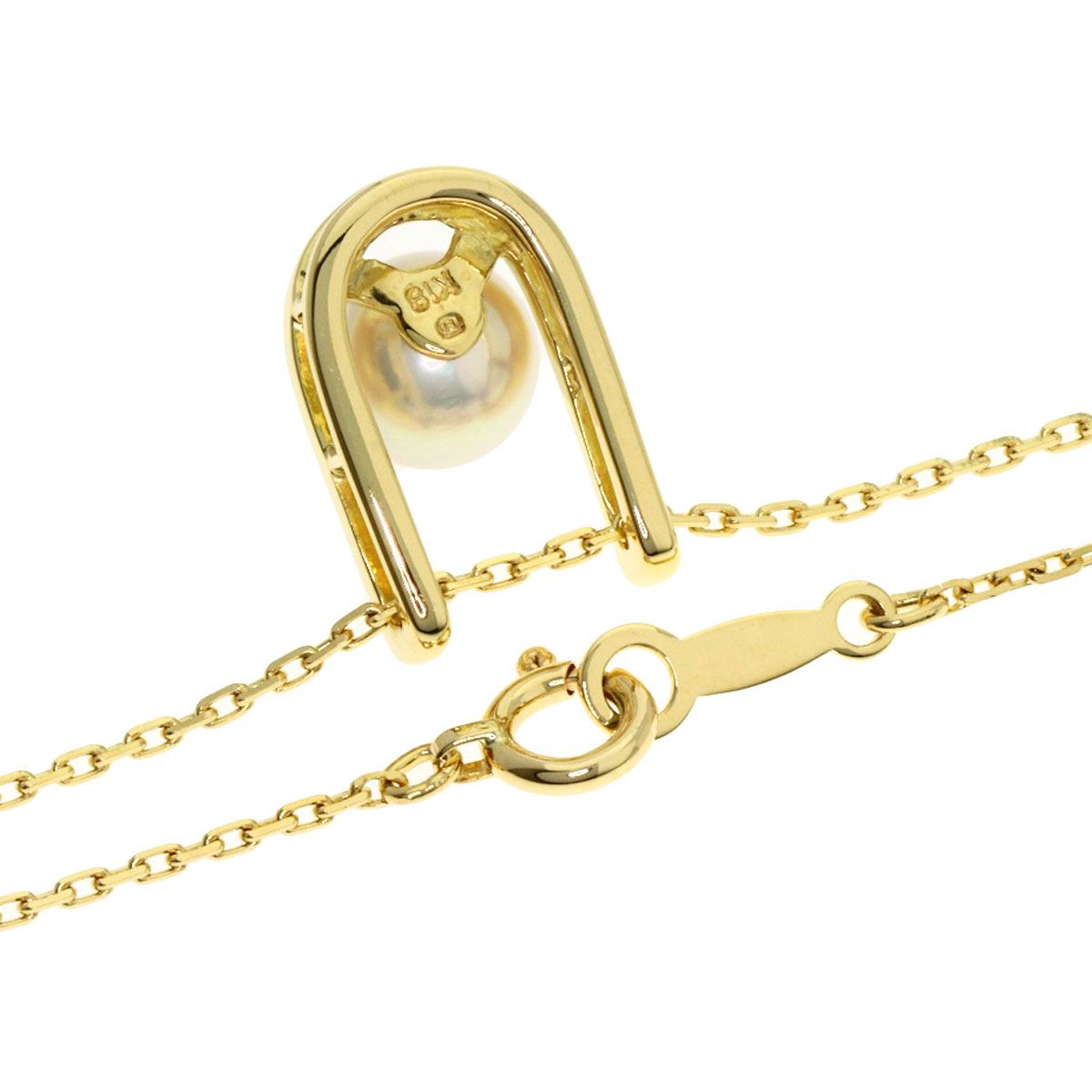 MIKIMOTO ladies pearl necklace with 6mm pearls, gold K18YG chain, 37.5cm length, elegant gold tone