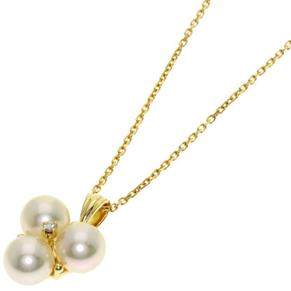 Mikimoto ladies necklace with 6.5mm pearl and diamond set in K18 yellow gold with 38cm chain length
