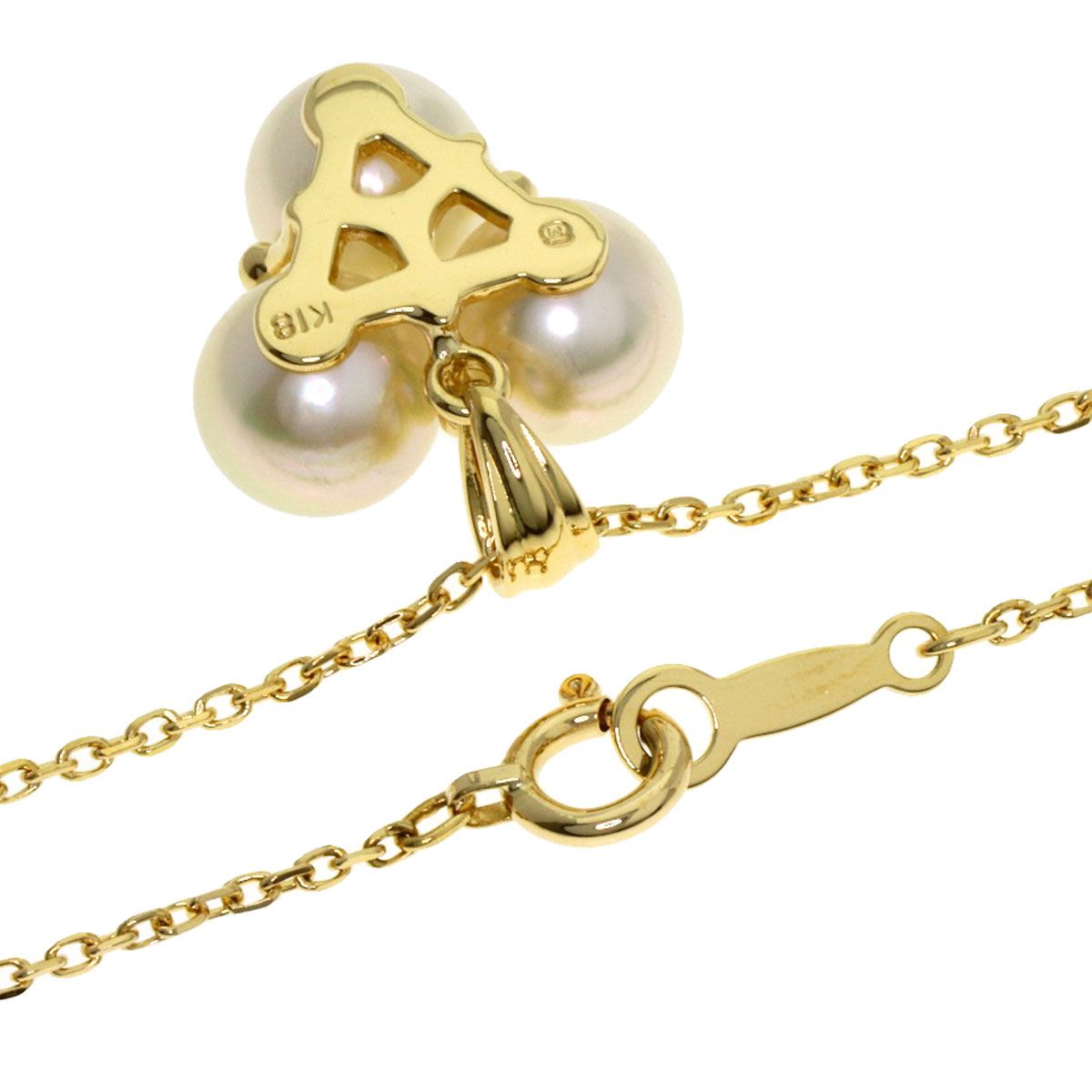 Mikimoto ladies necklace with 6.5mm pearl and diamond set in K18 yellow gold with 38cm chain length