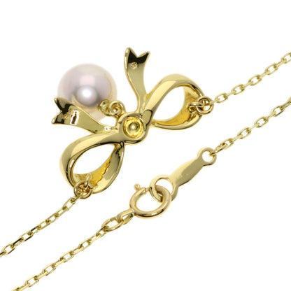MIKIMOTO ladies ribbon motif pearl necklace in 18K yellow gold with 7.1mm pearl and 40cm chain