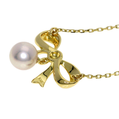 MIKIMOTO ladies ribbon motif pearl necklace in 18K yellow gold with 7.1mm pearl and 40cm chain