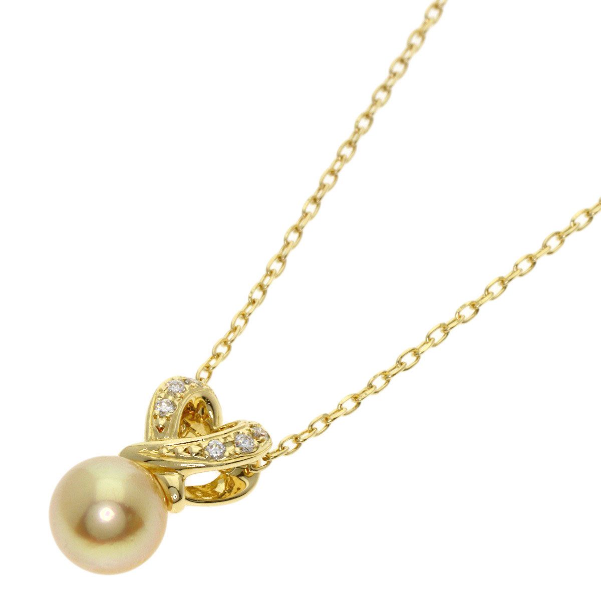Mikimoto Pearl Diamond Heart Motif Necklace in K18 Yellow Gold with 7.5mm pearl and diamond detail