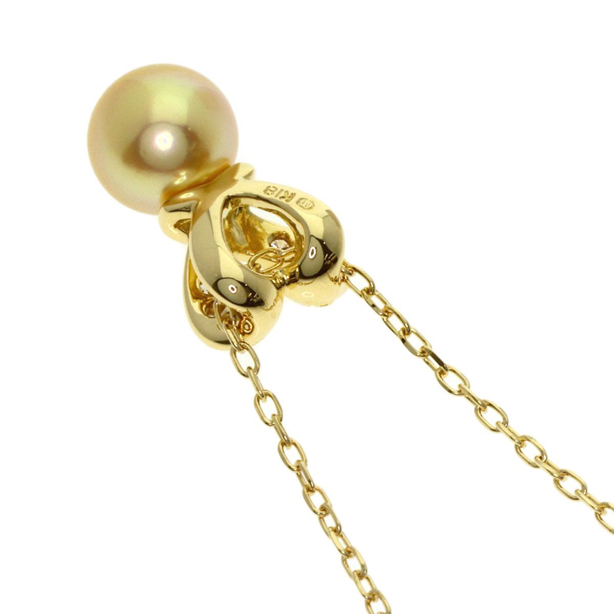 Mikimoto Pearl Diamond Heart Motif Necklace in K18 Yellow Gold with 7.5mm pearl and diamond detail