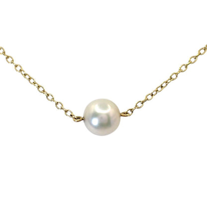 Mikimoto 6.6mm Akoya pearl necklace pendant with a 35cm yellow gold chain and natural pink pearl