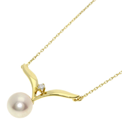 MIKIMOTO gold K18YG ladies necklace with 7.5mm pearl and diamond pendant on 42cm chain